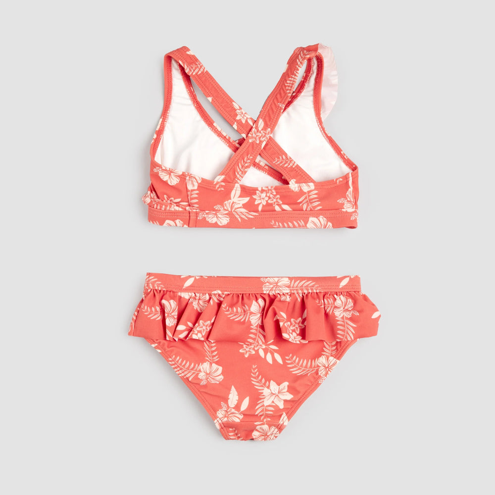 Hibiscus Print on Raspberry Cross-Over Bikini | Petit Lem