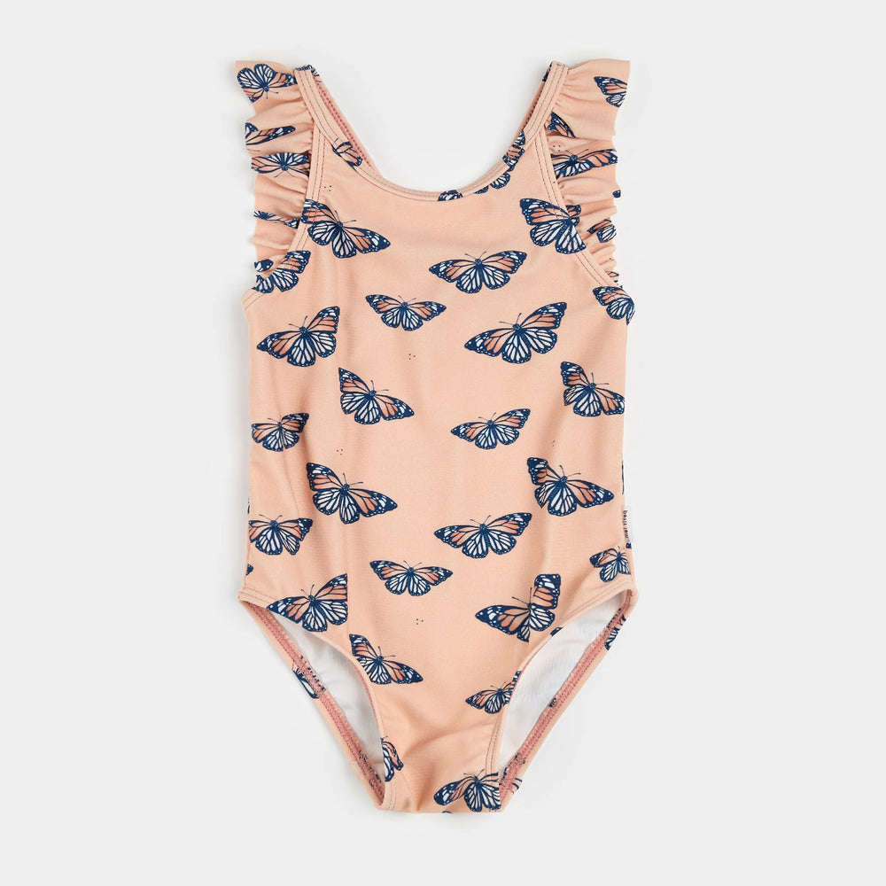 Monarch Print on Papaya Swimsuit | Petit Lem