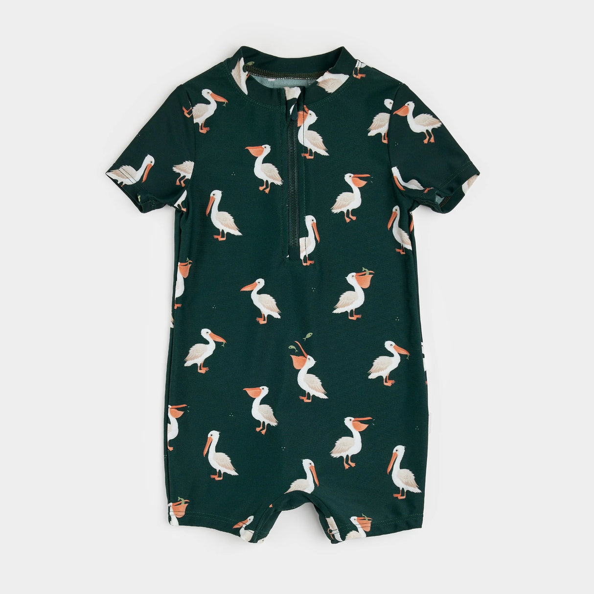 Pelican Print on Deep Sky Swim Romper | Petit Lem