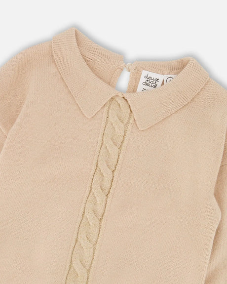 3/4 Sleeve Knitted Sweater Beige | Deux par Deux | Jenni Kidz