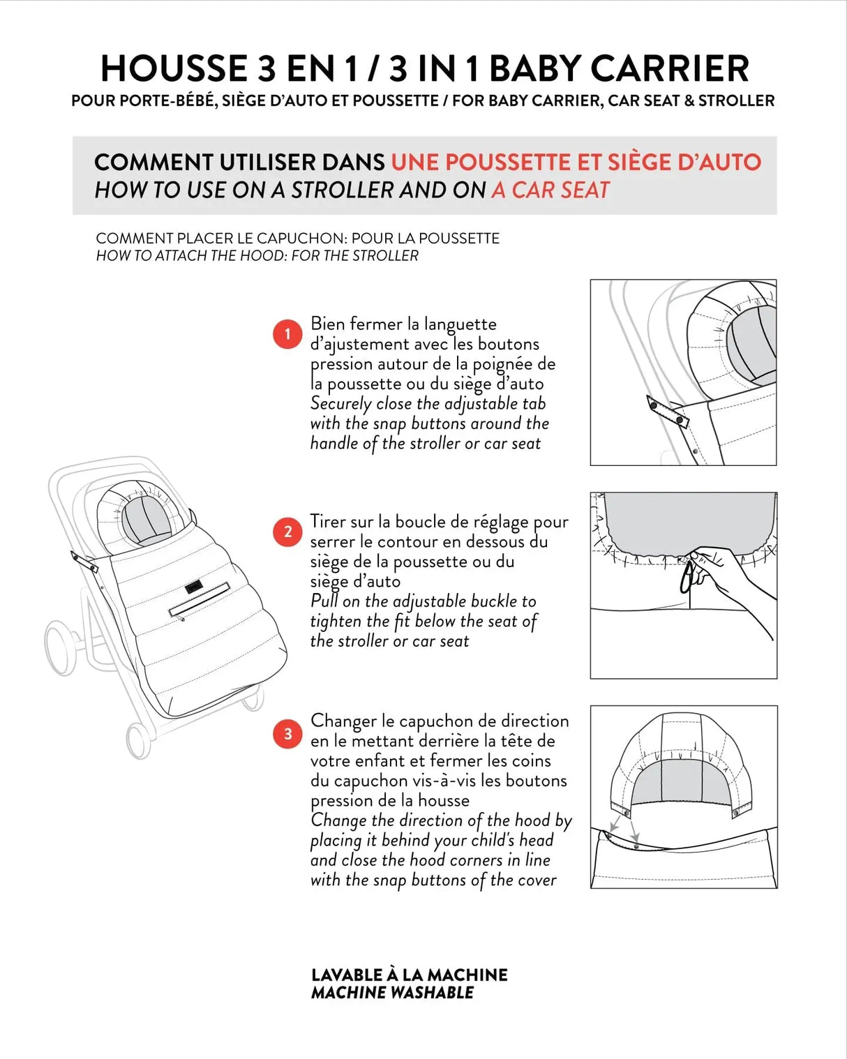 3-In-1 Multifunction Cover For Car Seat, Stroller, And Baby Carrier In Black | Deux par Deux | Jenni Kidz