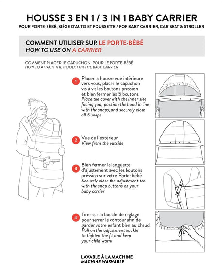 3-In-1 Multifunction Cover For Car Seat, Stroller, And Baby Carrier In Off-White | Deux par Deux | Jenni Kidz