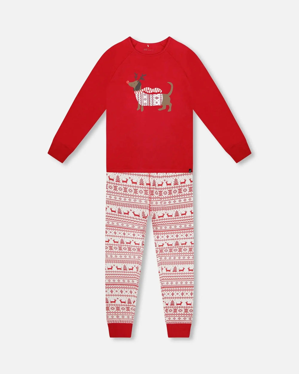 Adult Women Organic Cotton Two-Piece Pajamas Red And White Fairisle | Deux par Deux | Jenni Kidz