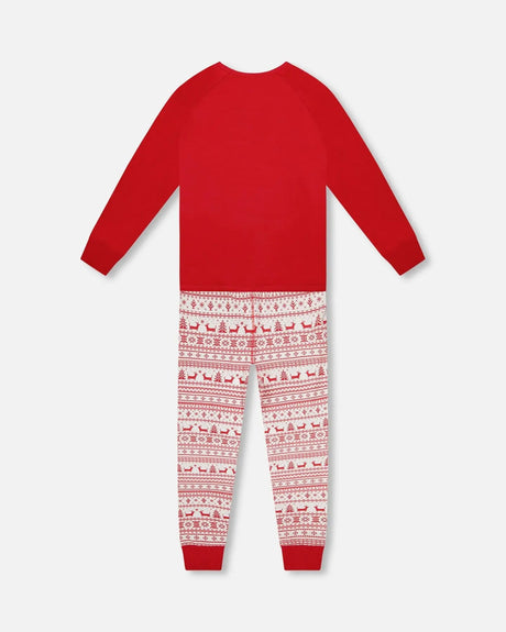Adult Women Organic Cotton Two-Piece Pajamas Red And White Fairisle | Deux par Deux | Jenni Kidz