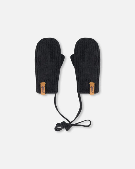 Baby Knit Mittens With String Black | Deux par Deux | Jenni Kidz