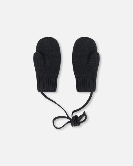 Baby Knit Mittens With String Black | Deux par Deux | Jenni Kidz