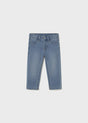 Light-wash Mayoral baby boy jeans with adjustable waistband, single button and pockets; slim-regular fit for everyday wear.