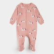 Baby royal horses print footed sleeper rose pink organic cotton front
