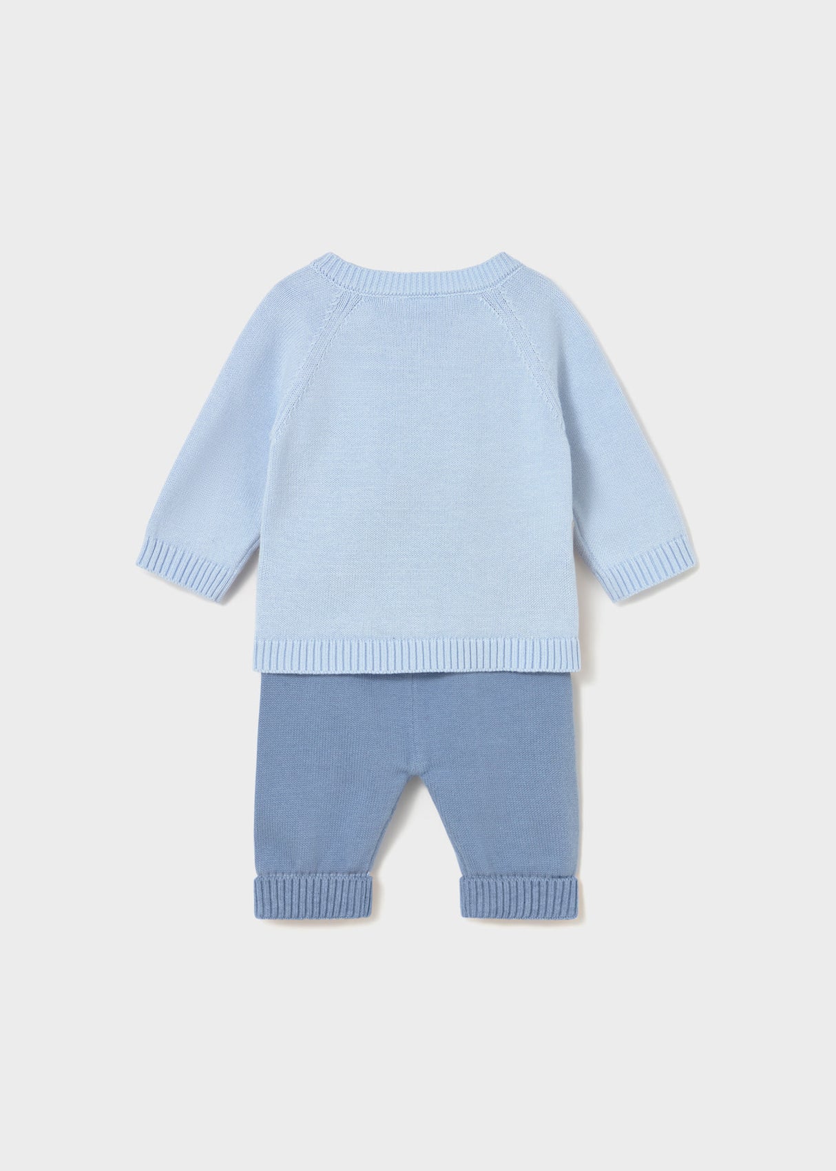 Back view of Mayoral newborn knit pants and matching sweater outfit