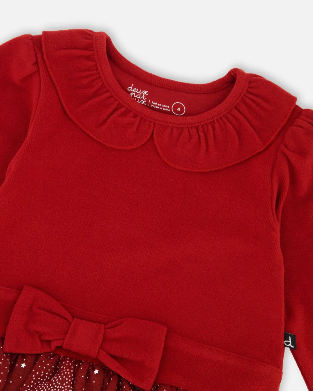 Bi-Material Dress With Glittering Skirt Red | Deux par Deux | Jenni Kidz