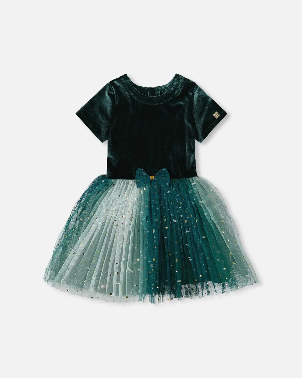 Bi-Material Short Sleeve Party Dress Forest Green | Deux par Deux | Jenni Kidz