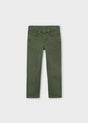 Olive Mayoral boys straight-leg pants in cotton twill with adjustable waistband and front/back pockets.