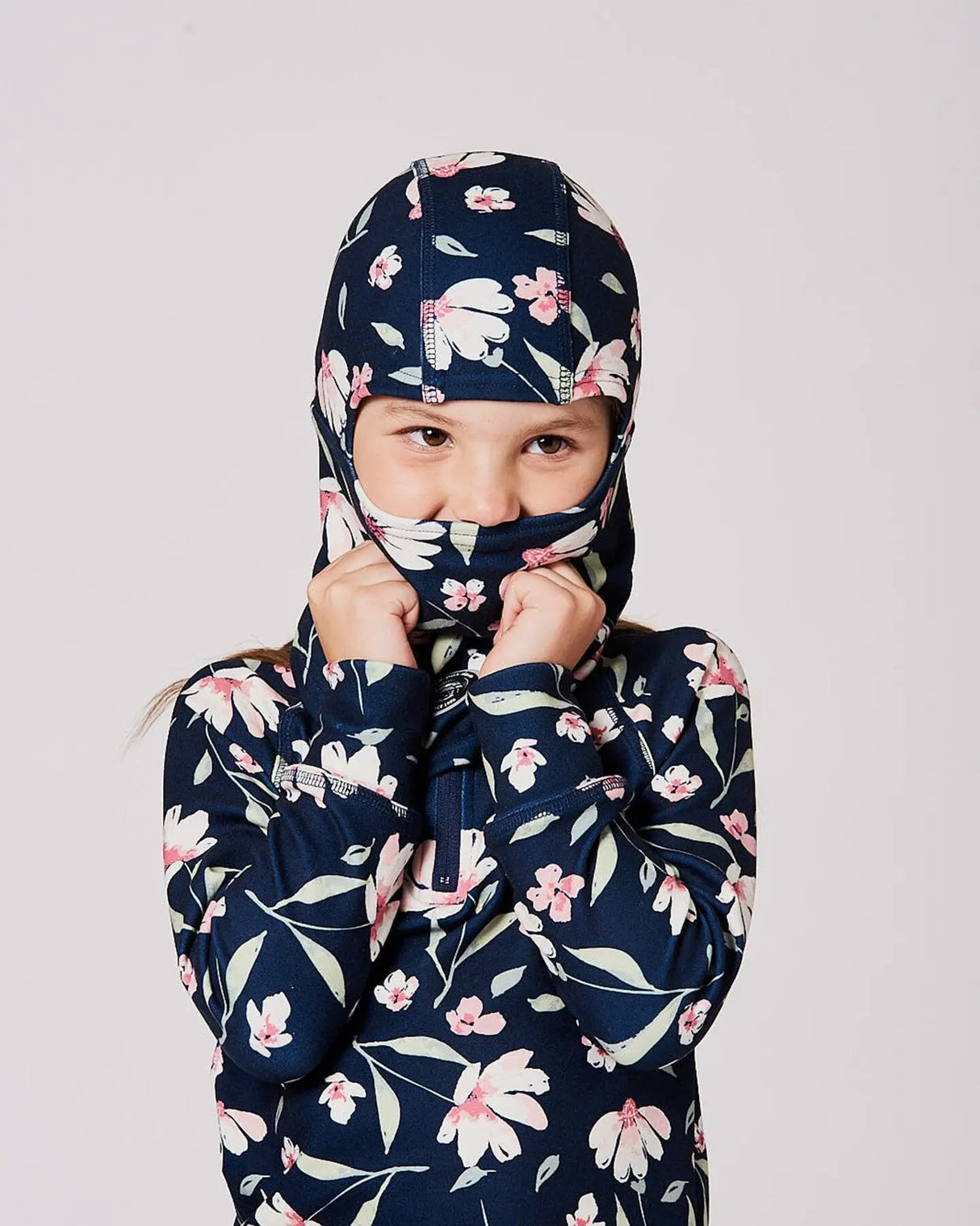 Brushed Jersey Balaclava Navy Flower Print | Deux par Deux | Jenni Kidz
