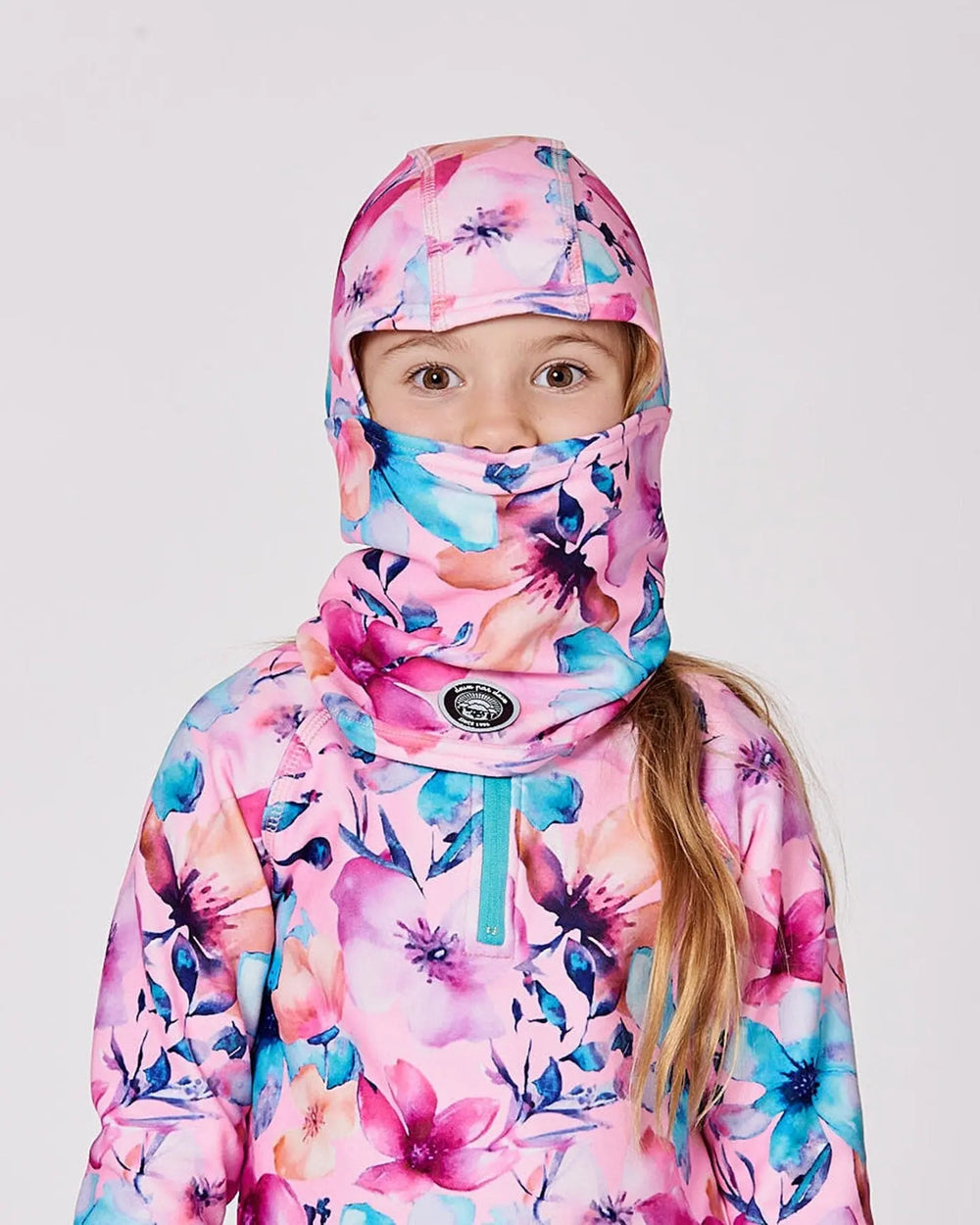 Brushed Jersey Balaclava Pink Watercolor Flower Print | Deux par Deux | Jenni Kidz