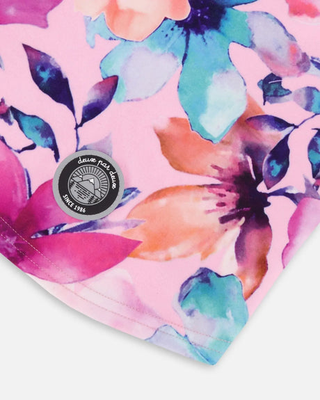 Brushed Jersey Balaclava Pink Watercolor Flower Print | Deux par Deux | Jenni Kidz