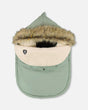 Deux par Deux baby bunting bag sage green with faux-fur hood — order now