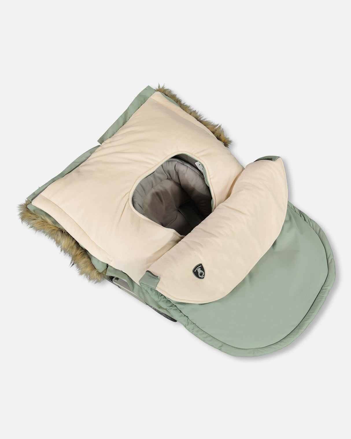Hood-up stroller sack sage green, waterproof shell — limited stock
