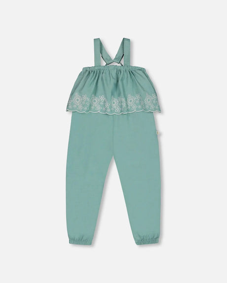 Chambray Jumpsuit With Embroidery Light Blue | Deux par Deux | Jenni Kidz