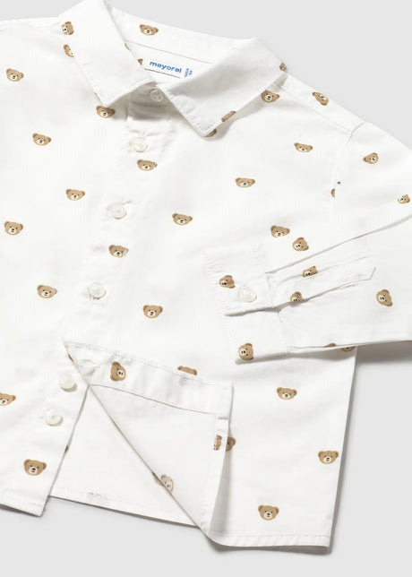 Close-up of printed pattern and buttons on Mayoral baby shirt