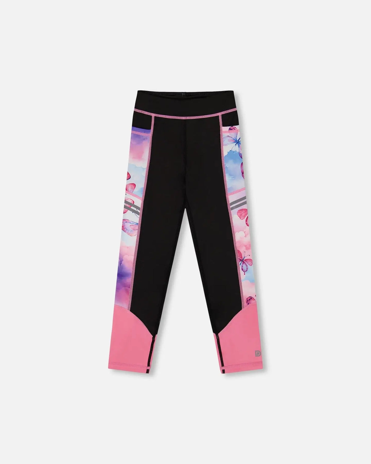 Colorblock Athletic Leggings Black And Multicolored Butterflies | Deux par Deux | Jenni Kidz