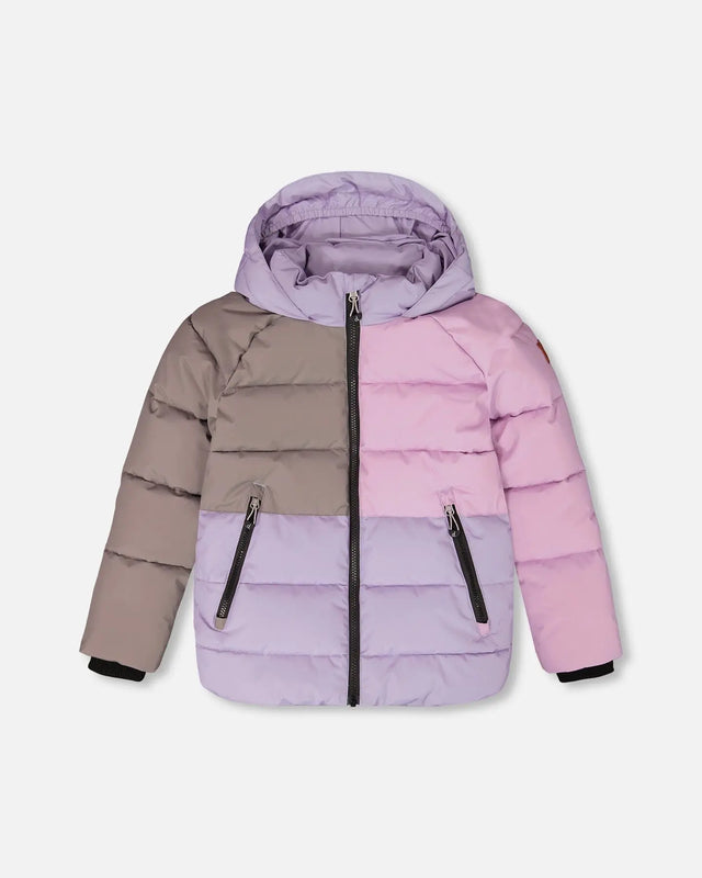 Colorblocked Puffy Coat Purple Gray | Deux par Deux | Jenni Kidz