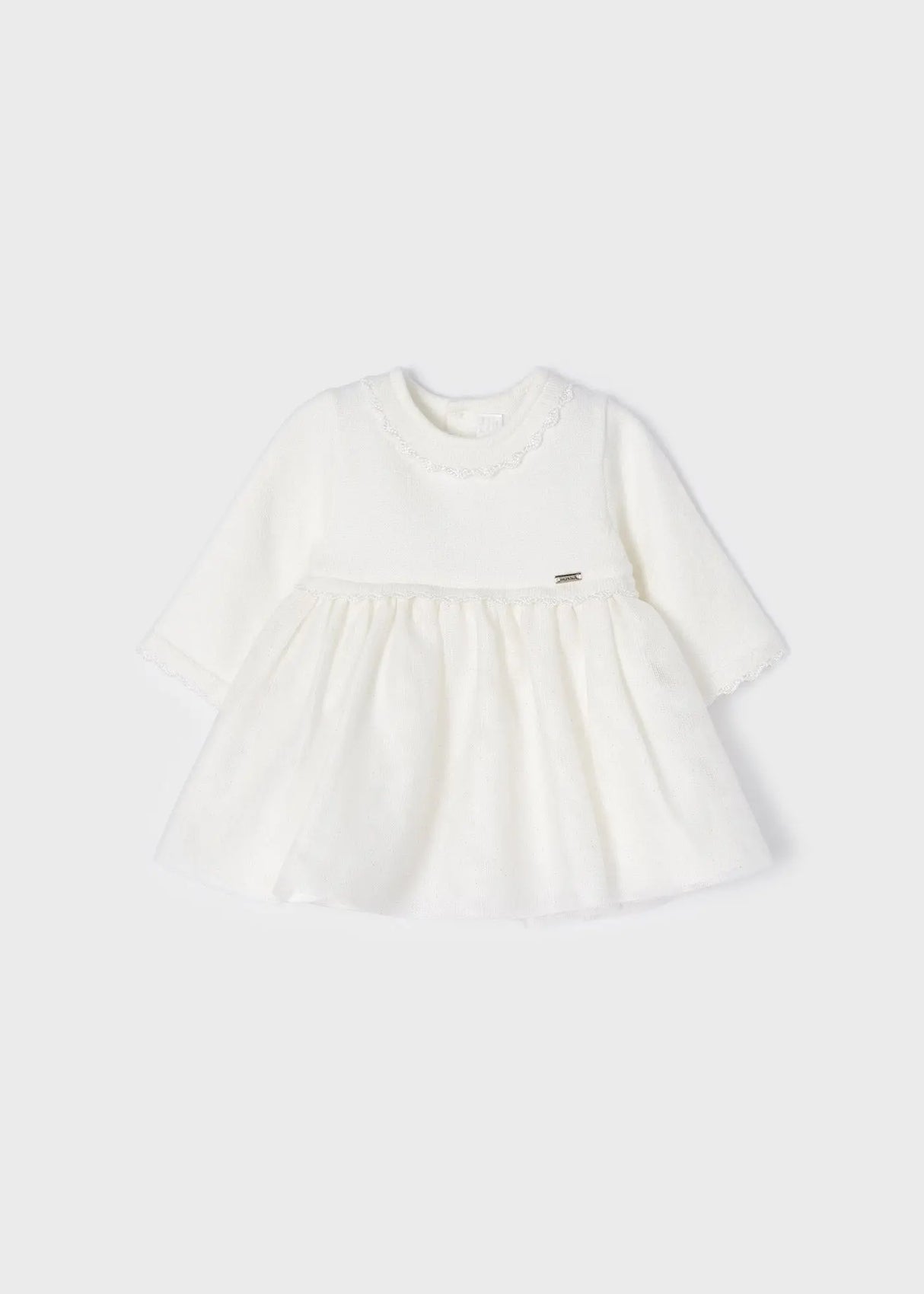 Combined Knit & Sparkle Tulle Formal Baby Girls Dress - Off White | Mayoral | Mayoral | Jenni Kidz
