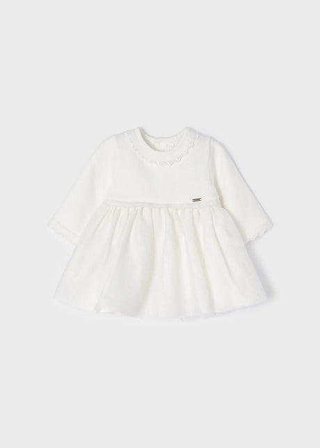 Combined Knit & Sparkle Tulle Formal Baby Girls Dress - Off White | Mayoral | Mayoral | Jenni Kidz
