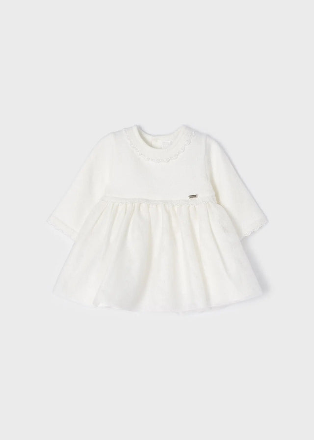Combined Knit & Sparkle Tulle Formal Baby Girls Dress - Off White | Mayoral | Mayoral | Jenni Kidz