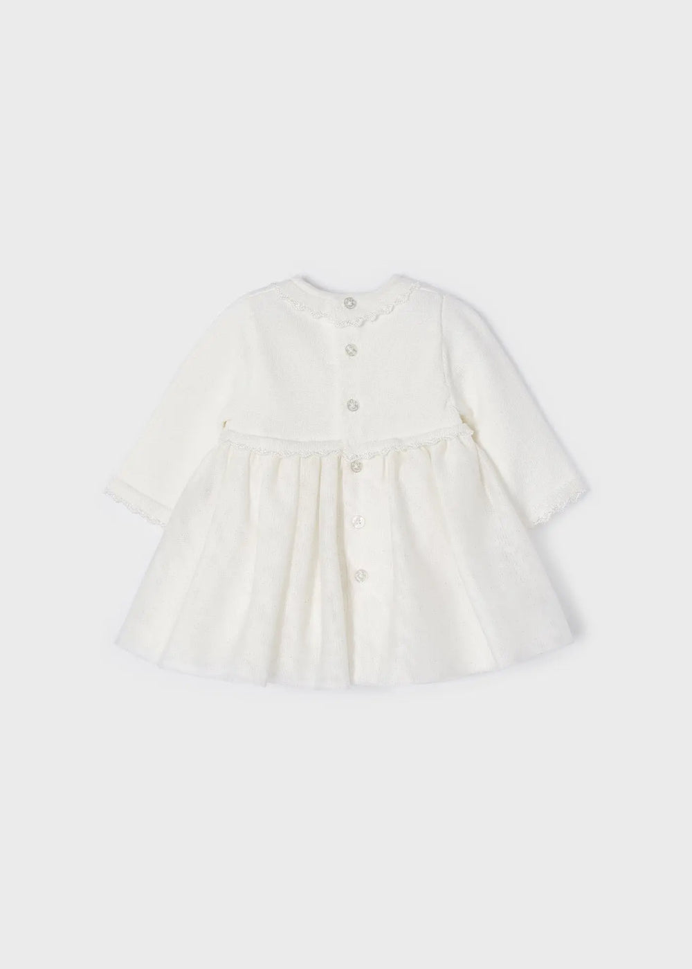 Combined Knit & Sparkle Tulle Formal Baby Girls Dress - Off White | Mayoral | Mayoral | Jenni Kidz