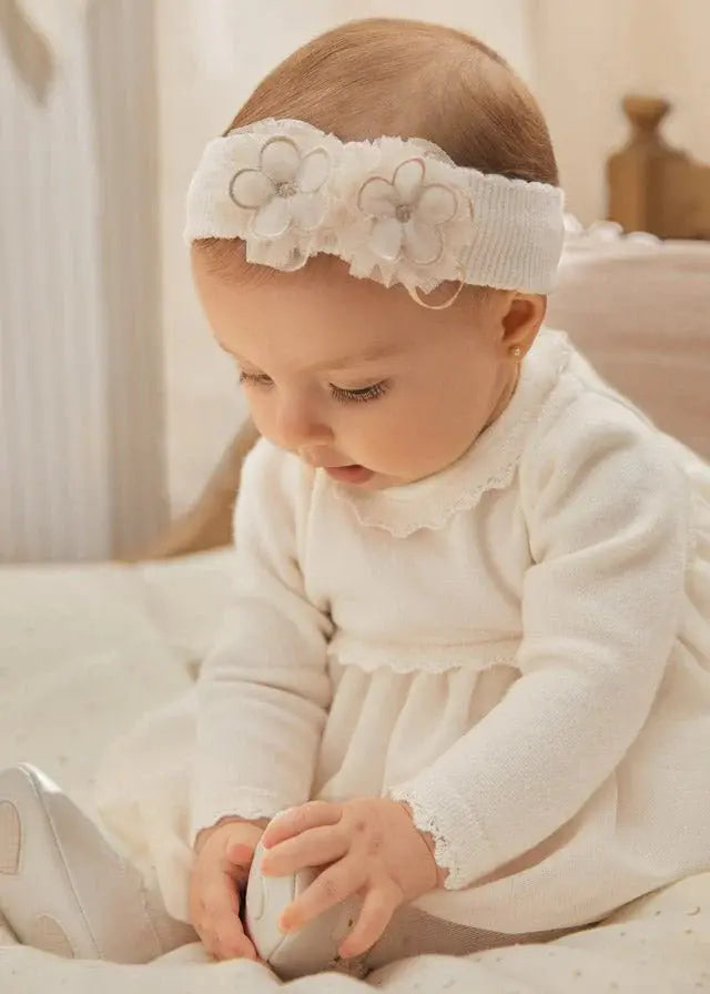 Combined Knit & Sparkle Tulle Formal Baby Girls Dress - Off White | Mayoral | Mayoral | Jenni Kidz