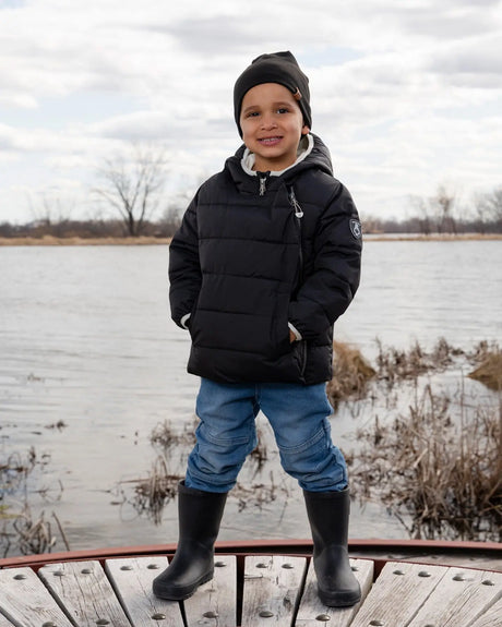 Compressible Winter Puffy Coat Designed For Car Seat Black | Deux par Deux | Jenni Kidz