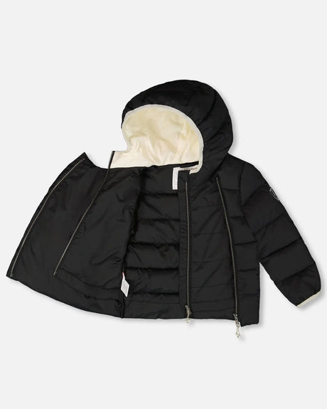 Compressible Winter Puffy Coat Designed For Car Seat Black | Deux par Deux | Jenni Kidz