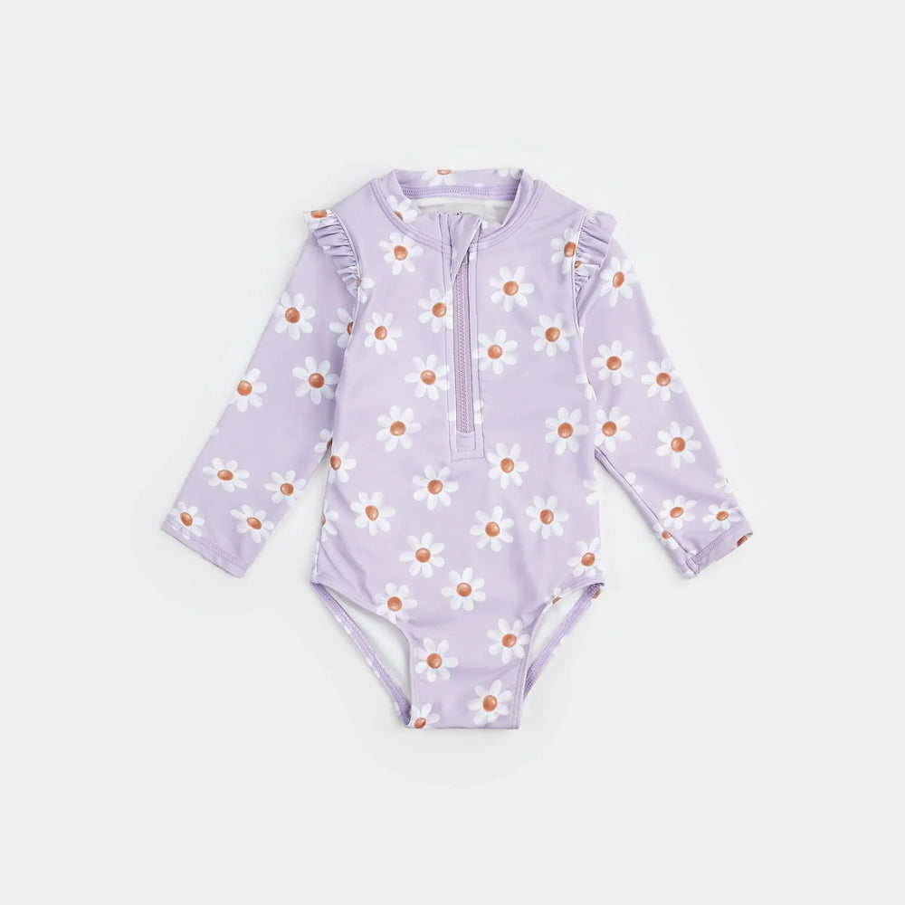Daisy Print On Lavender Long-Sleeve Swimsuit | Petit Lem | Petit Lem | Jenni Kidz