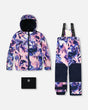 Deux par Deux two-piece Teknik snowsuit pink and blue marble – jacket and bib pants with accessories