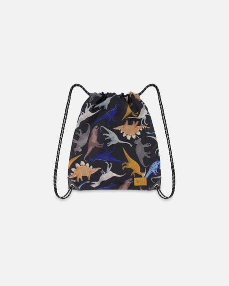 Drawstring Bag Black Dinosaur Print | Deux par Deux | Jenni Kidz