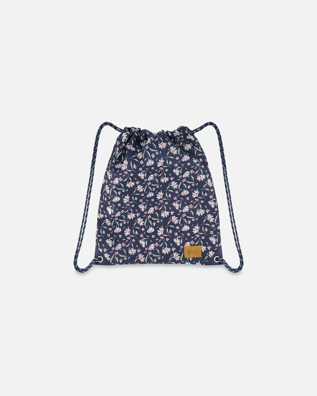 Drawstring Bag Navy Flower Print | Deux par Deux | Jenni Kidz