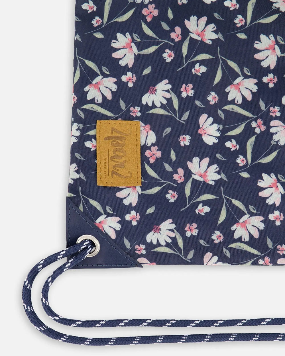 Drawstring Bag Navy Flower Print | Deux par Deux | Jenni Kidz