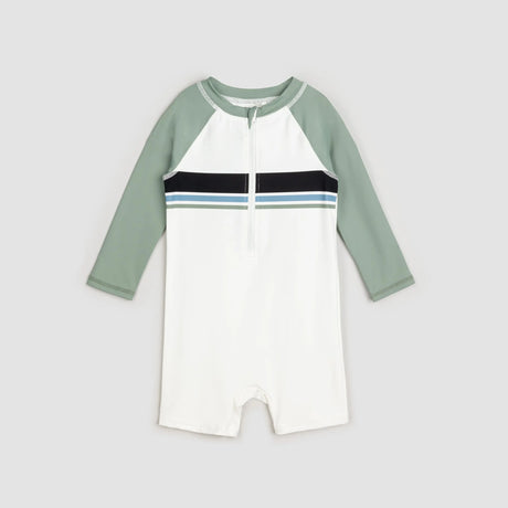 Dusty Green Color Block Long-Sleeved Swim Romper | Miles The Label | Miles The Label | Jenni Kidz
