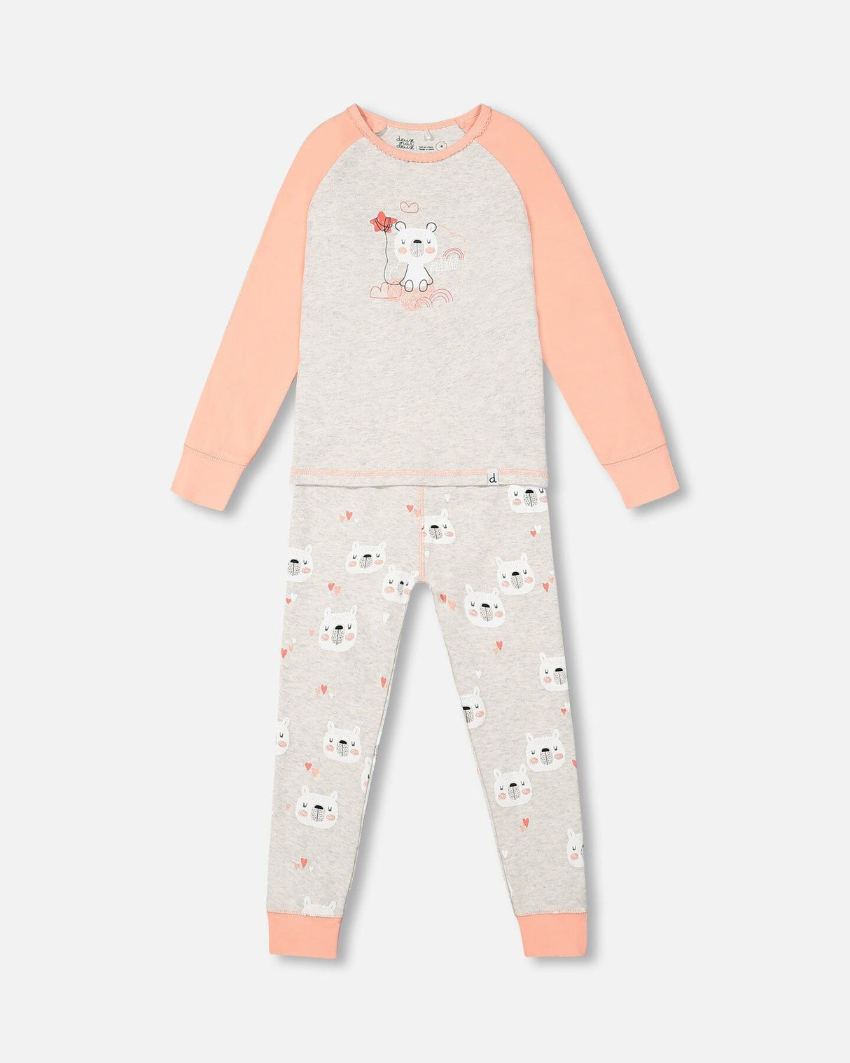 Organic Cotton Long Sleeve Printed Bears One Piece Pajama Oatmeal Mix-0