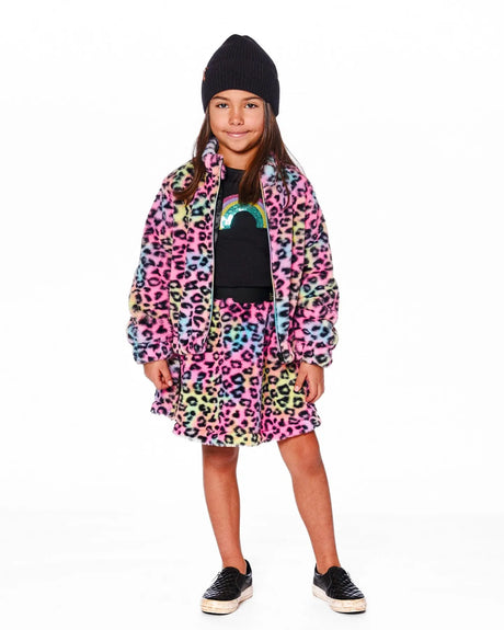 Faux Fur Zipped Jacket Multicolor Leopard | Deux par Deux | Jenni Kidz