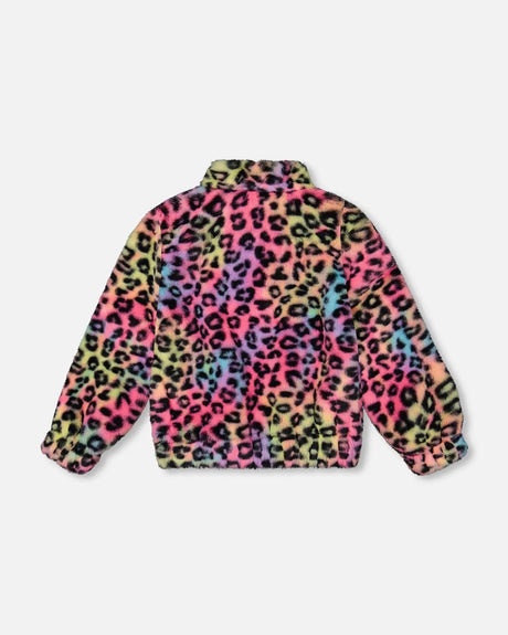 Faux Fur Zipped Jacket Multicolor Leopard | Deux par Deux | Jenni Kidz