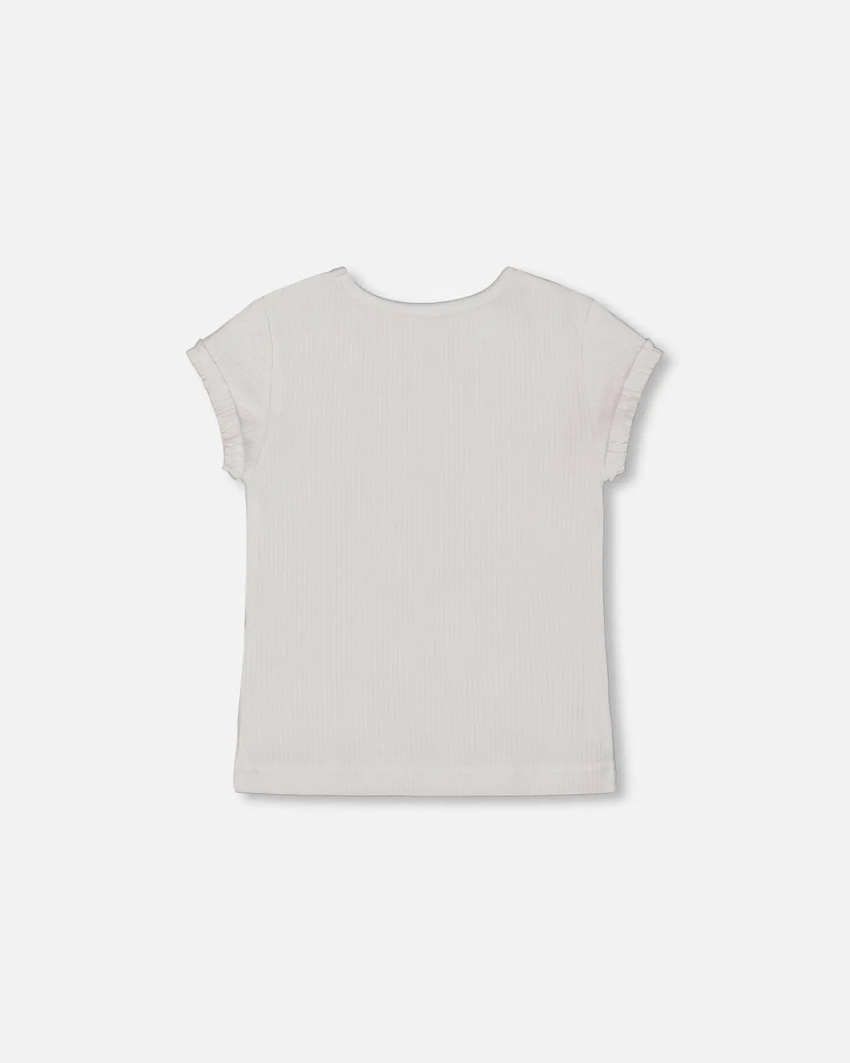 Flat Back Rib Top With Print White And Pink House | Deux par Deux | Jenni Kidz