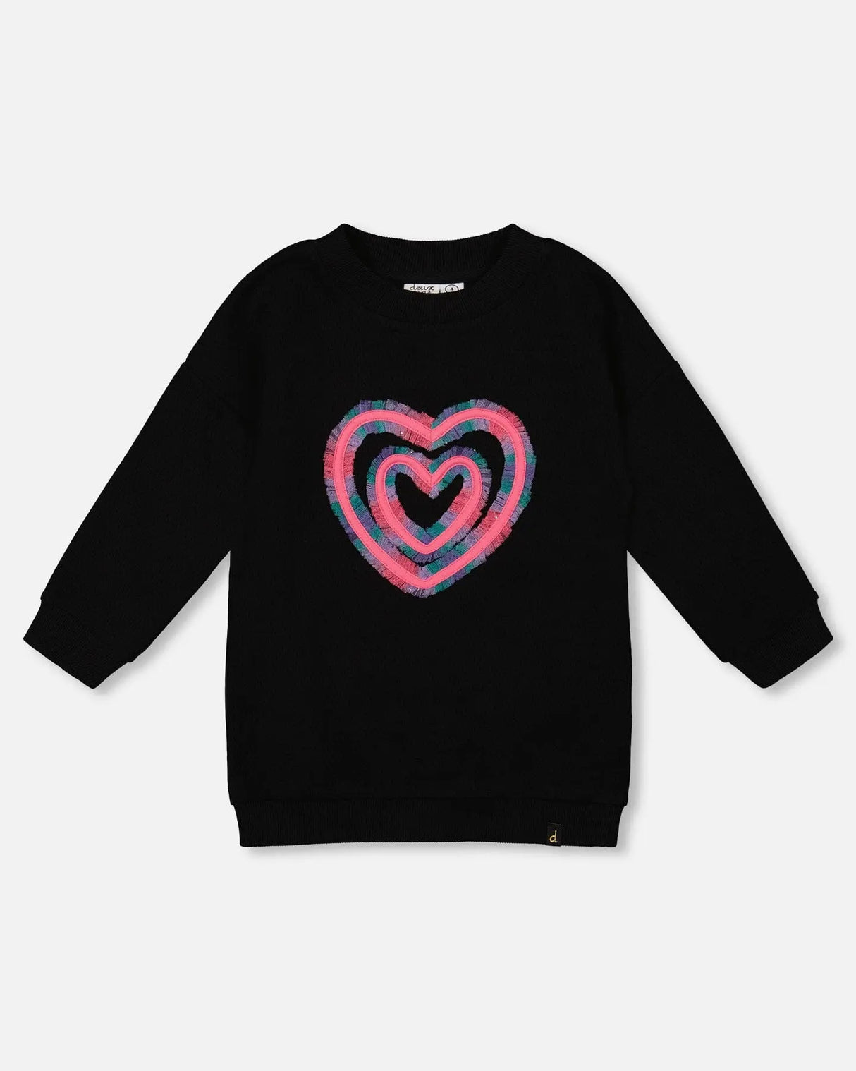 Fleece Jacquard Tunic Black With Heart Applique | Deux par Deux | Jenni Kidz