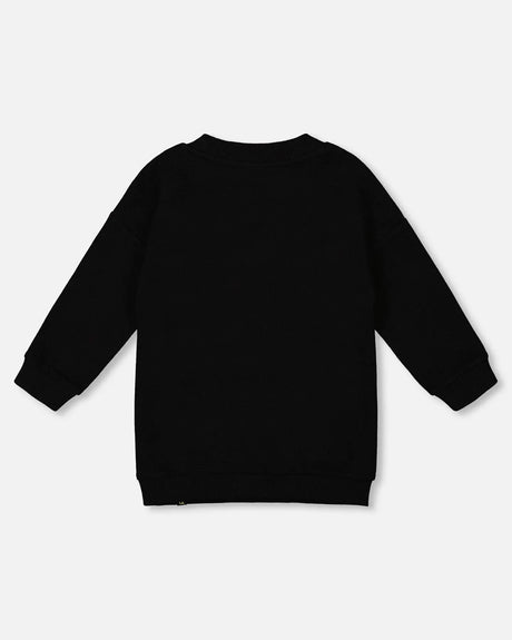 Fleece Jacquard Tunic Black With Heart Applique | Deux par Deux | Jenni Kidz