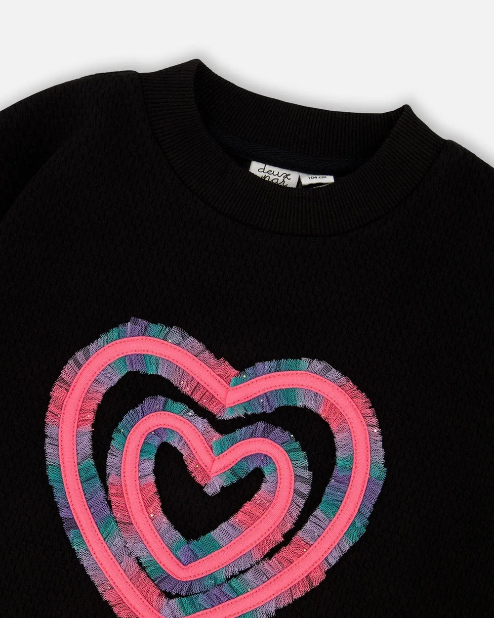 Fleece Jacquard Tunic Black With Heart Applique | Deux par Deux | Jenni Kidz