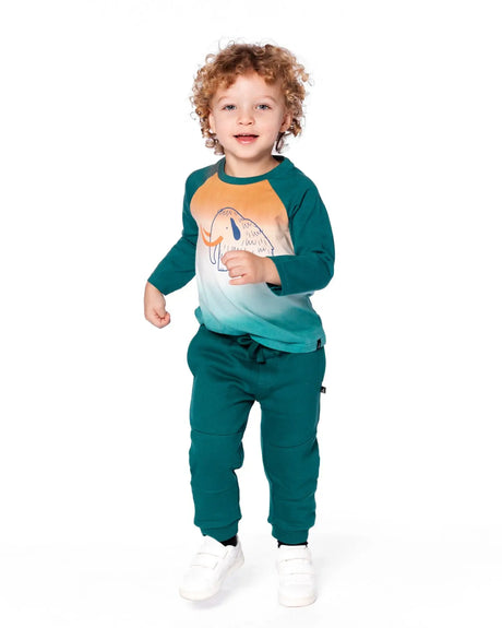 Fleece Sweatpants With Articulated Knees Forest Green | Deux par Deux | Jenni Kidz