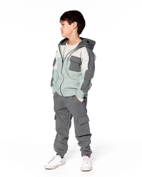 Fleece Sweatpants With Cargo Pockets Gray Green | Deux par Deux | Jenni Kidz