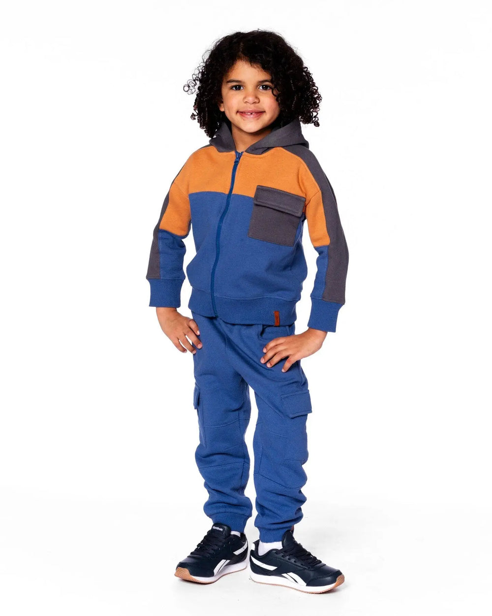 Full Zip Fleece Color Block Sweatshirt Blue | Deux par Deux | Jenni Kidz