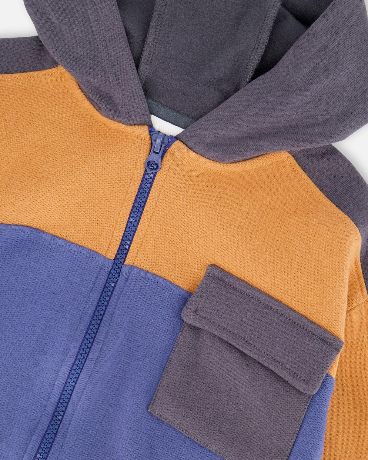 Full Zip Fleece Color Block Sweatshirt Blue | Deux par Deux | Jenni Kidz