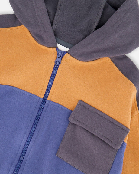 Full Zip Fleece Color Block Sweatshirt Blue | Deux par Deux | Jenni Kidz
